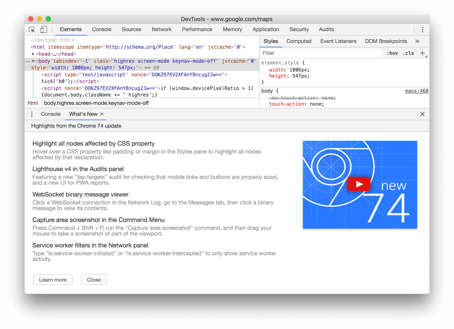 The release notes UI.