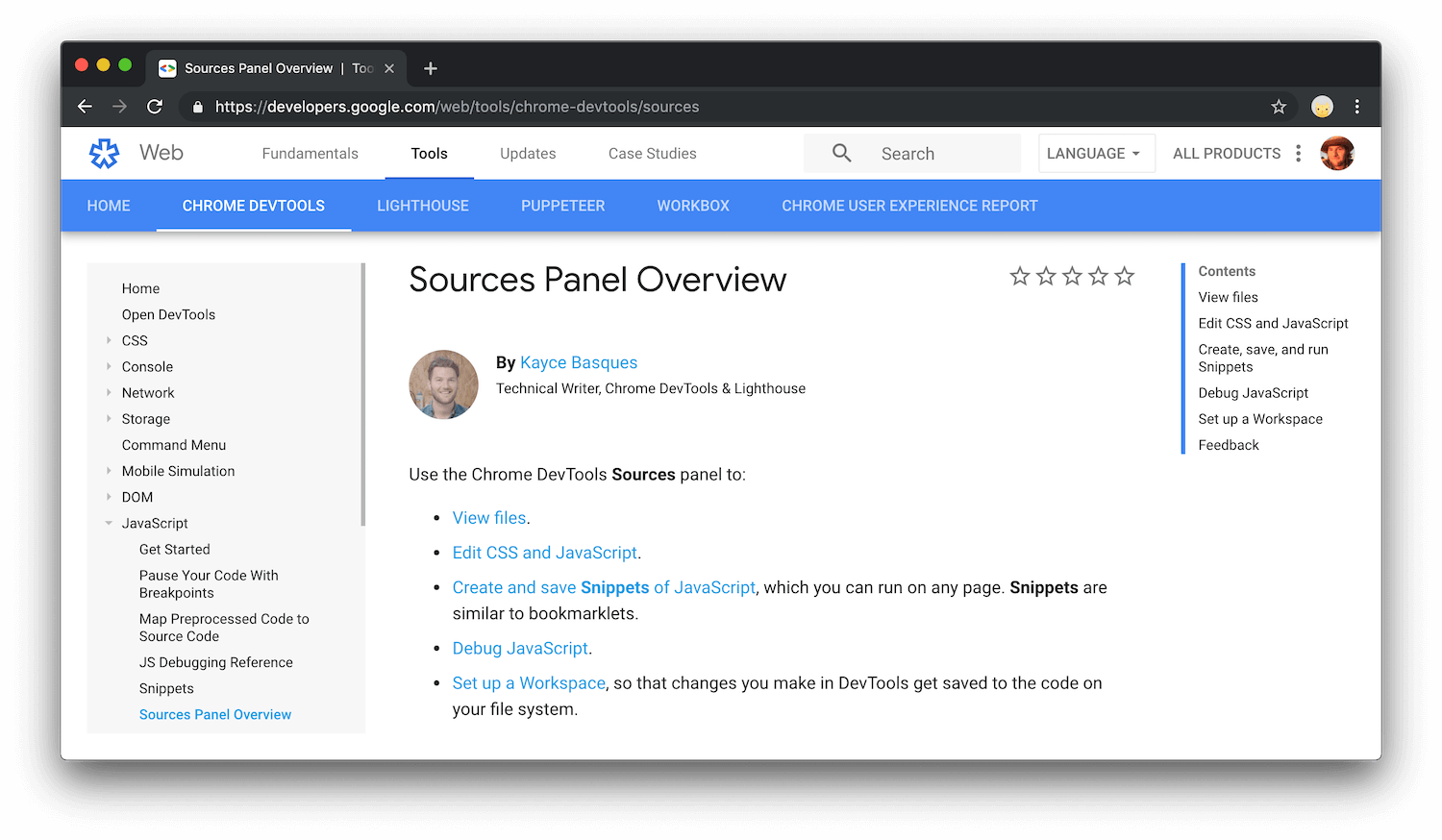 An overview of the Sources panel.